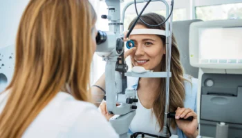 Kvinne som får behandling på øyelegesenter i Bergen